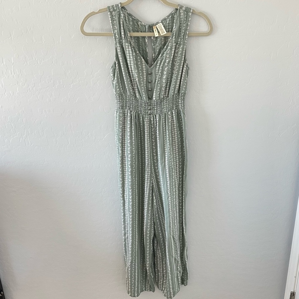 Green Flower Print Jumpsuit